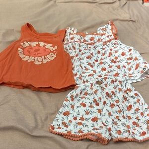 Orange Tank Top and Floral Romper Set